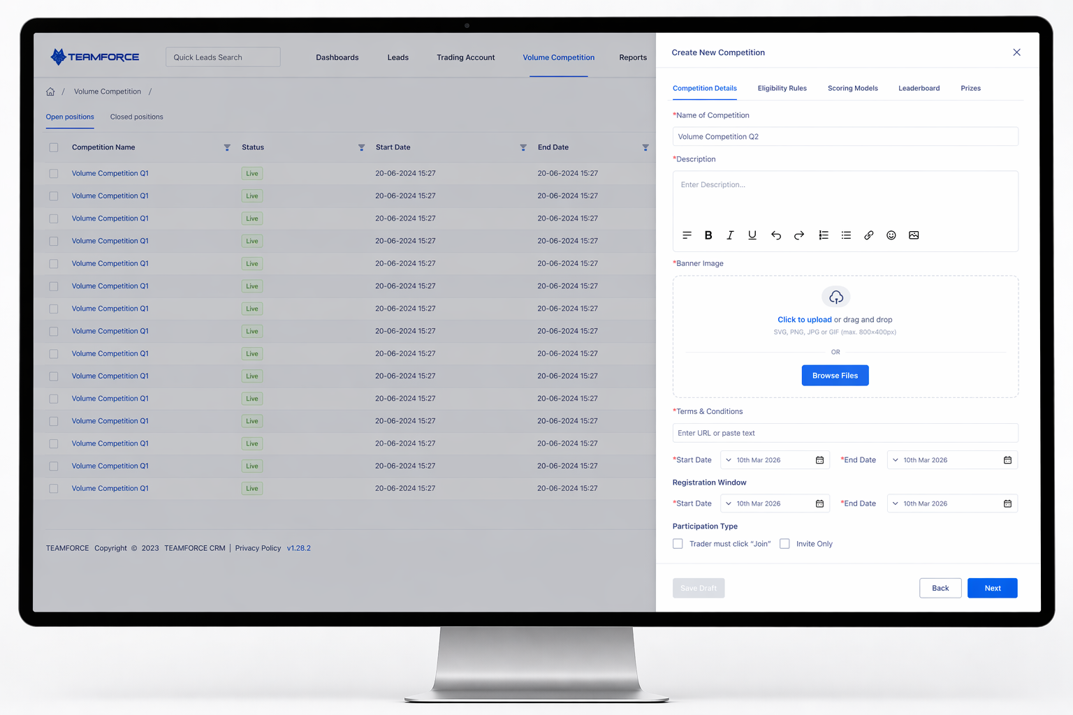 TeamForce CRM configuration drawer